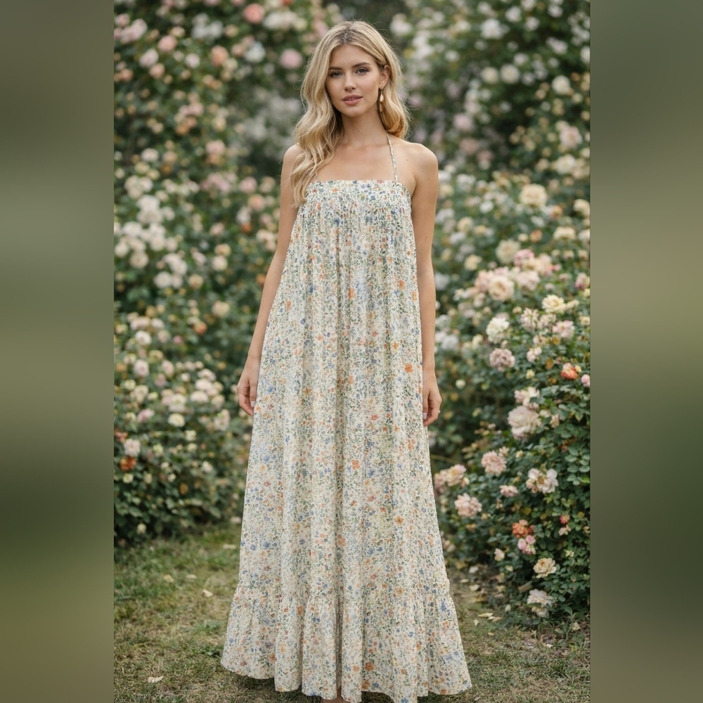 Petal & Pup Cream Floral Maxi Dress medium
